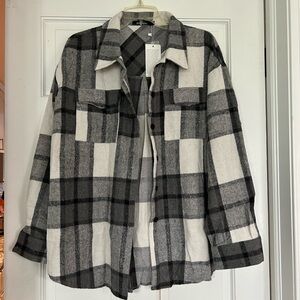 Plaid Women's flannel Shacket - Black and White